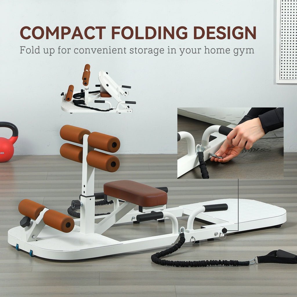 Foldable Sissy Squat Machine, Hip Thrust Machine with Push Up Stand, Multipurpose Glute Workout Equipment, White