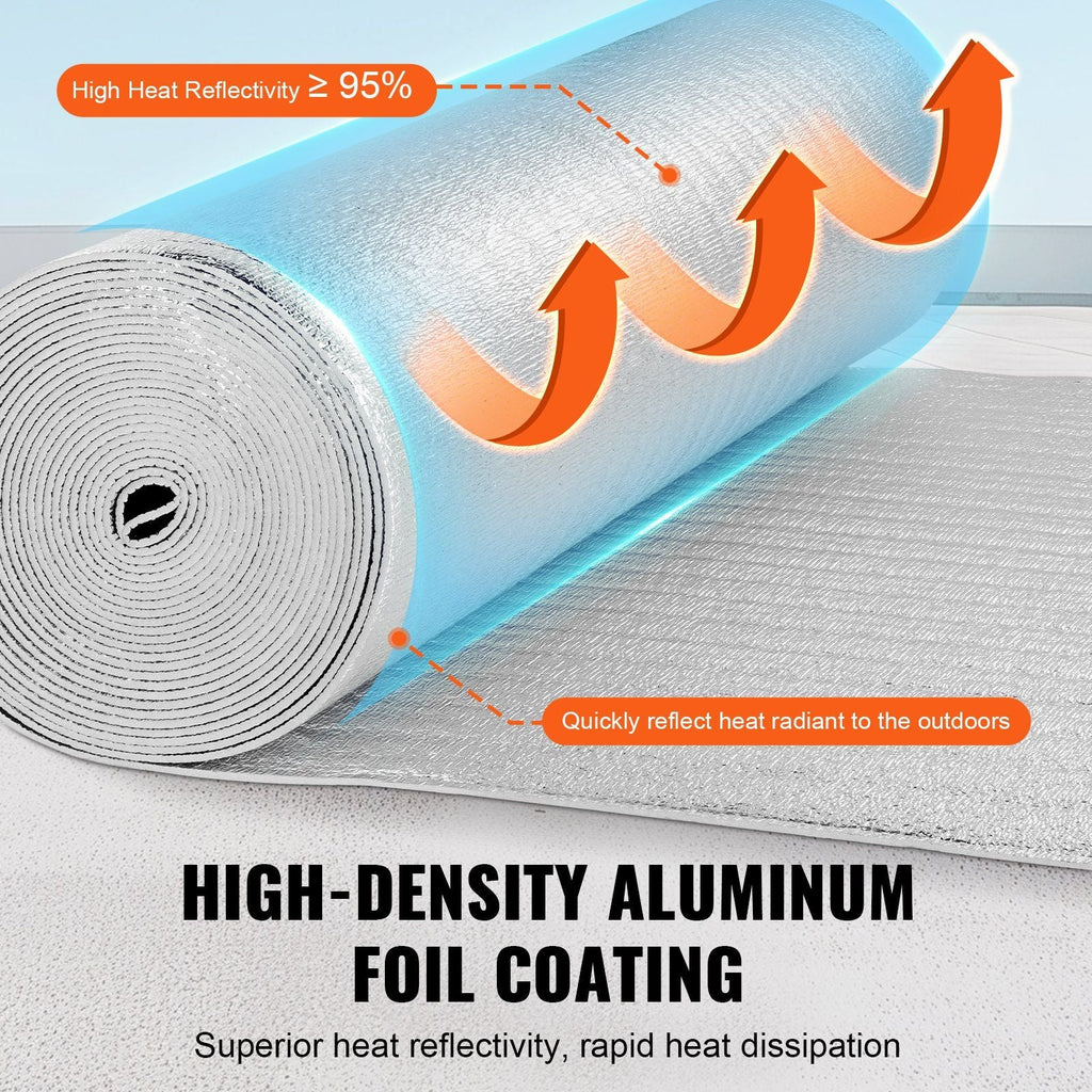 VEVOR Double Reflective Insulation Roll, Foam Core Radiant Barrier, 5.5mm 48 in x 50 ft, Double-Sided Aluminum Foil EPE Foam Heat Reflective Shield, Thermal Insulation Roll for Window RV Roof
