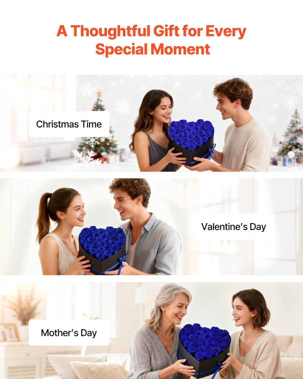 Forever Flowers, 27 Preserved Roses in a Heart Shape Box, Eternal Flowers Immortal Bouquet Birthday Present for Women Her Wife Mothers, Anniversary, Valentine's Day,Christmas, Royal Blue