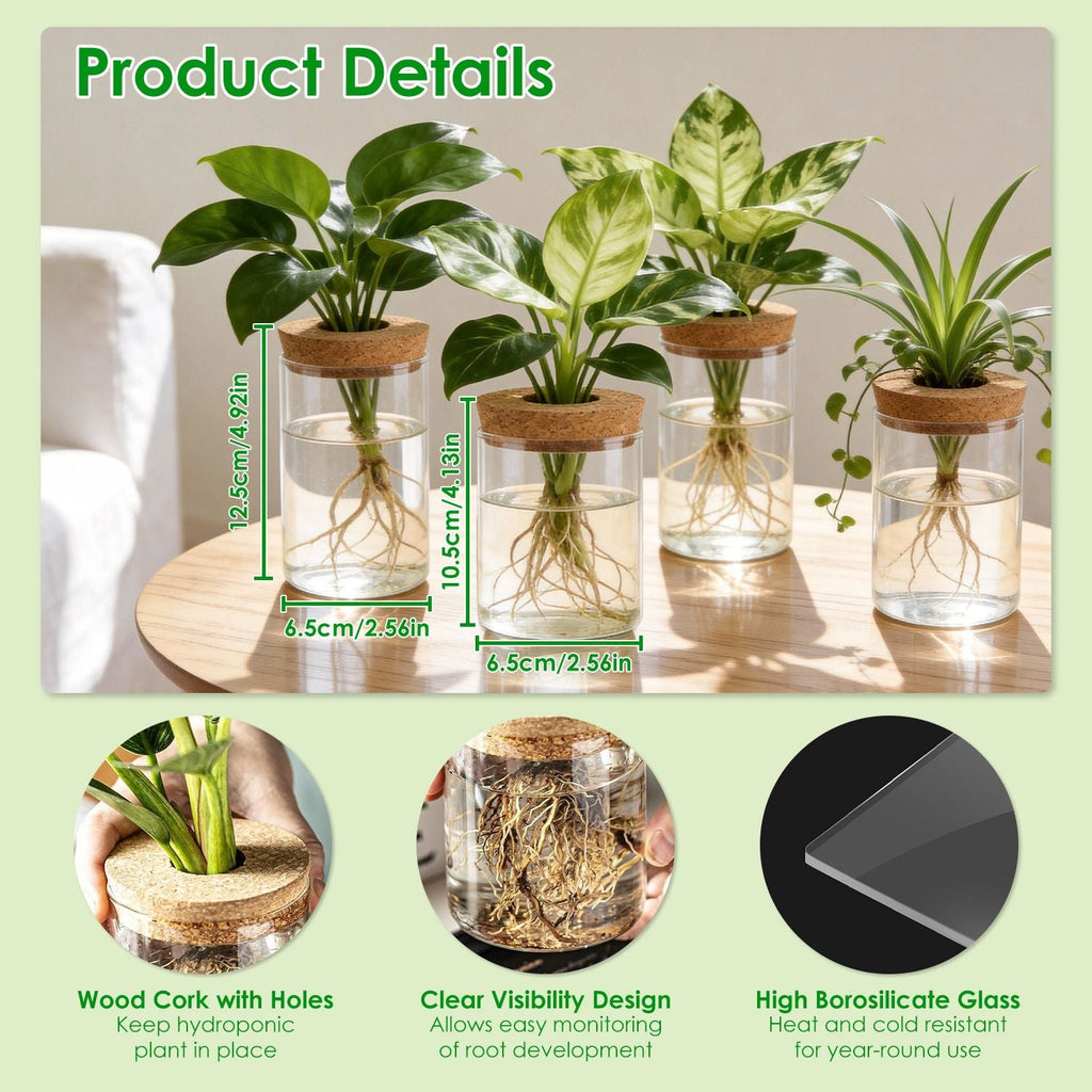 4Pack Glass Propagation Stations For Plants Indoor Glass Planters Hydroponic Plant Vases 2 Large 2 Small for Plant Cuttings Flower Arrangements
