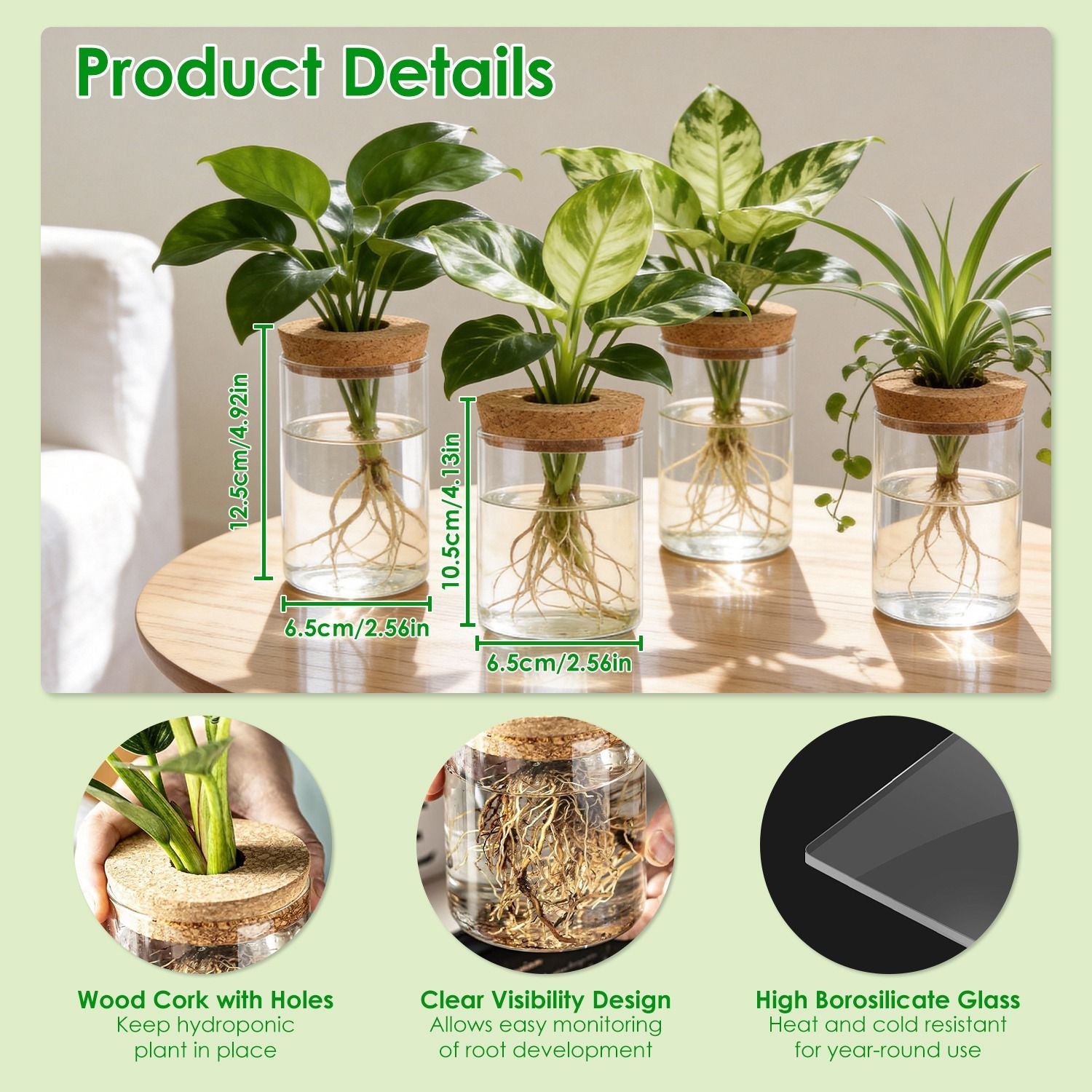 4Pack Glass Propagation Stations For Plants Indoor Glass Planters Hydroponic Plant Vases 2 Large 2 Small for Plant Cuttings Flower Arrangements