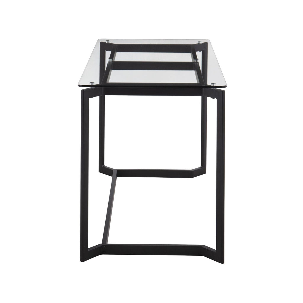 Masters Modern Office Desk in Black Steel with Clear Glass Top by