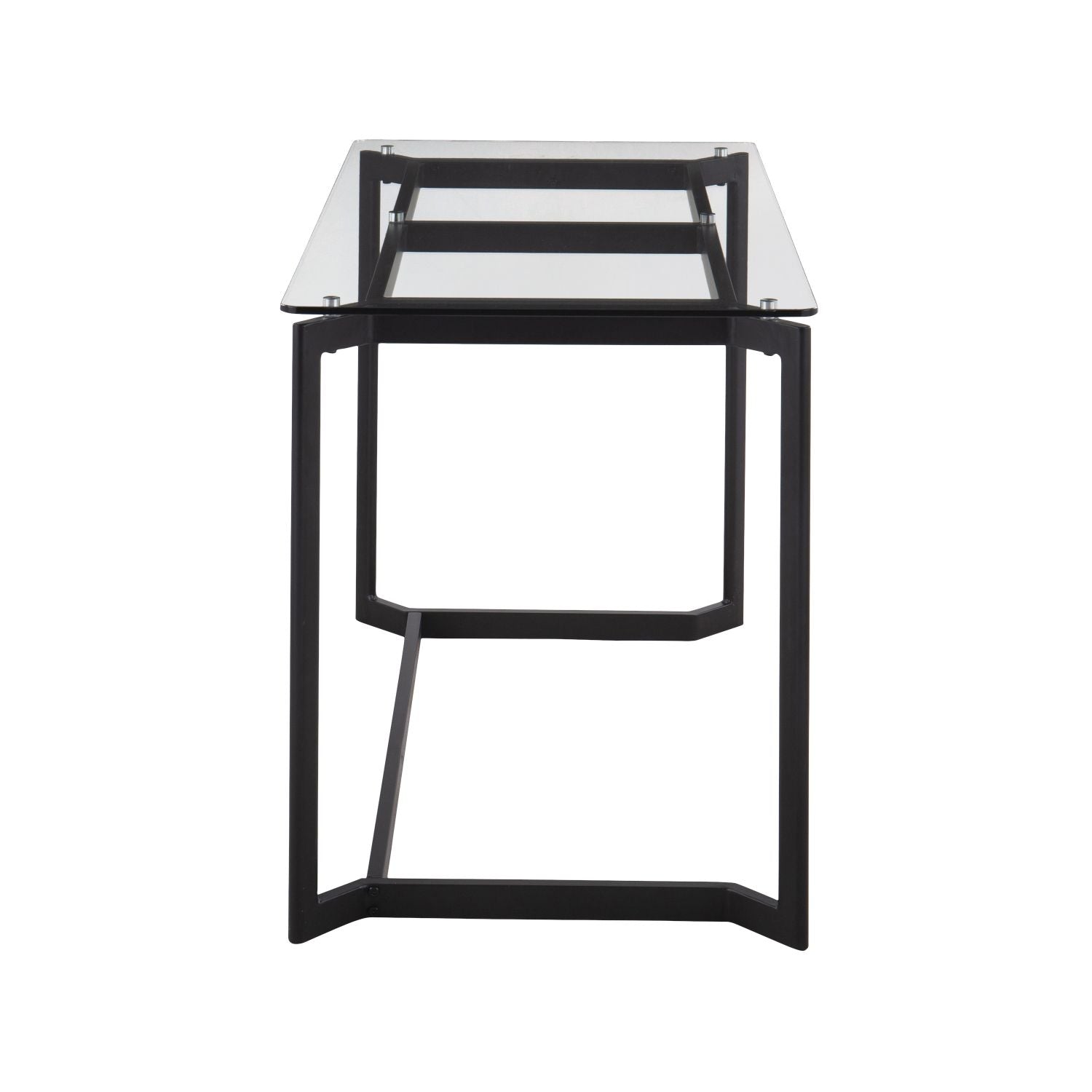 Masters Modern Office Desk in Black Steel with Clear Glass Top by