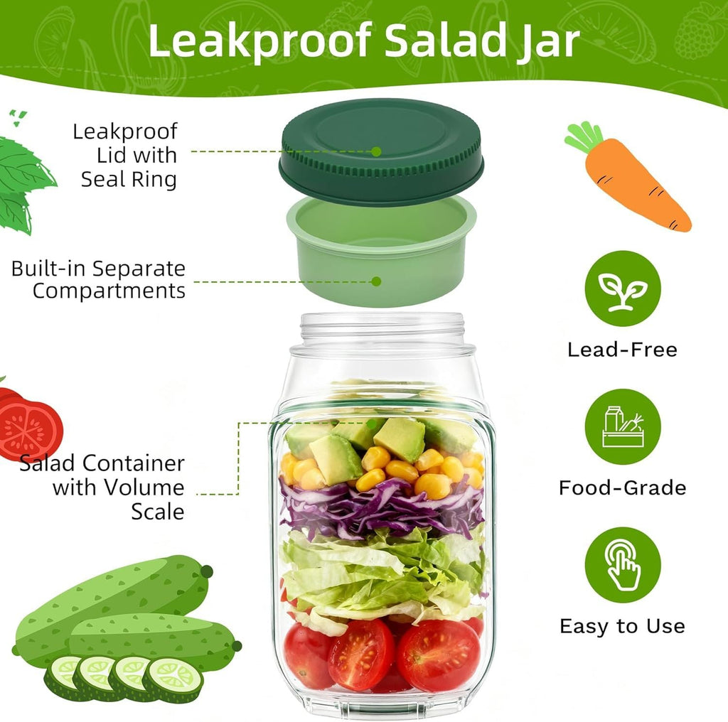 Salad Container with Side Opening, Leak-Resistant Design with Dressing Cup & Lid, Dishwasher & Freezer Safe for Office, Travel & Outdoors (green)