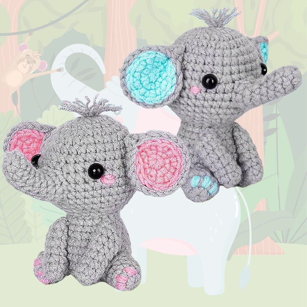 2 Lovely Elephants Crochet Kit Crochet Kit for Beginners DIY Knitting Supplies for Kids Adults 2 Types of Elephants