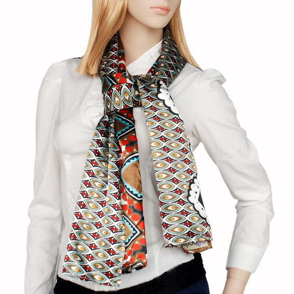 Blando Brown Tone Fantastic Multi-Patterns Chic Natural Soft Silky Scarf/Wrap/Shawl(Large)