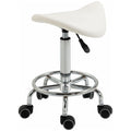 Saddle Stool PU Leather Adjustable Rolling Salon Chair White for Massage Spa Clinic Beauty Tattoo