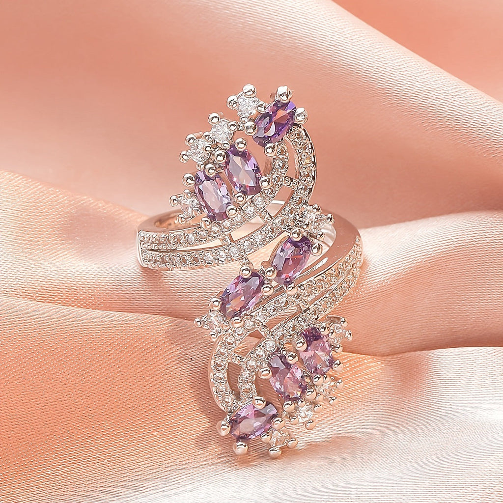 Luxury Amethyst Zircon Ring Woman Ring Valentine's Day Gift Zicron Inlaid