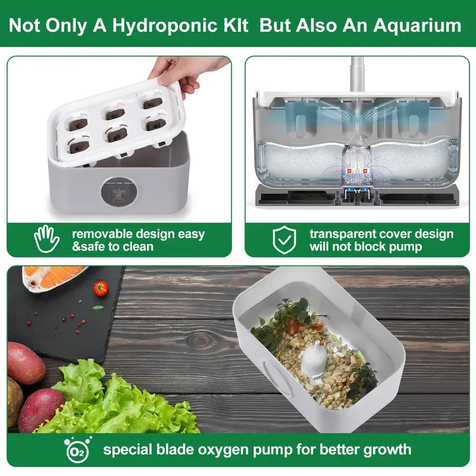 Blue/Grey/Black Home Smart Hydroponics System 6 Pods Indoor Vegetable Herb Flower Garden Kit Mini Aquarium Box with Led Grow Light