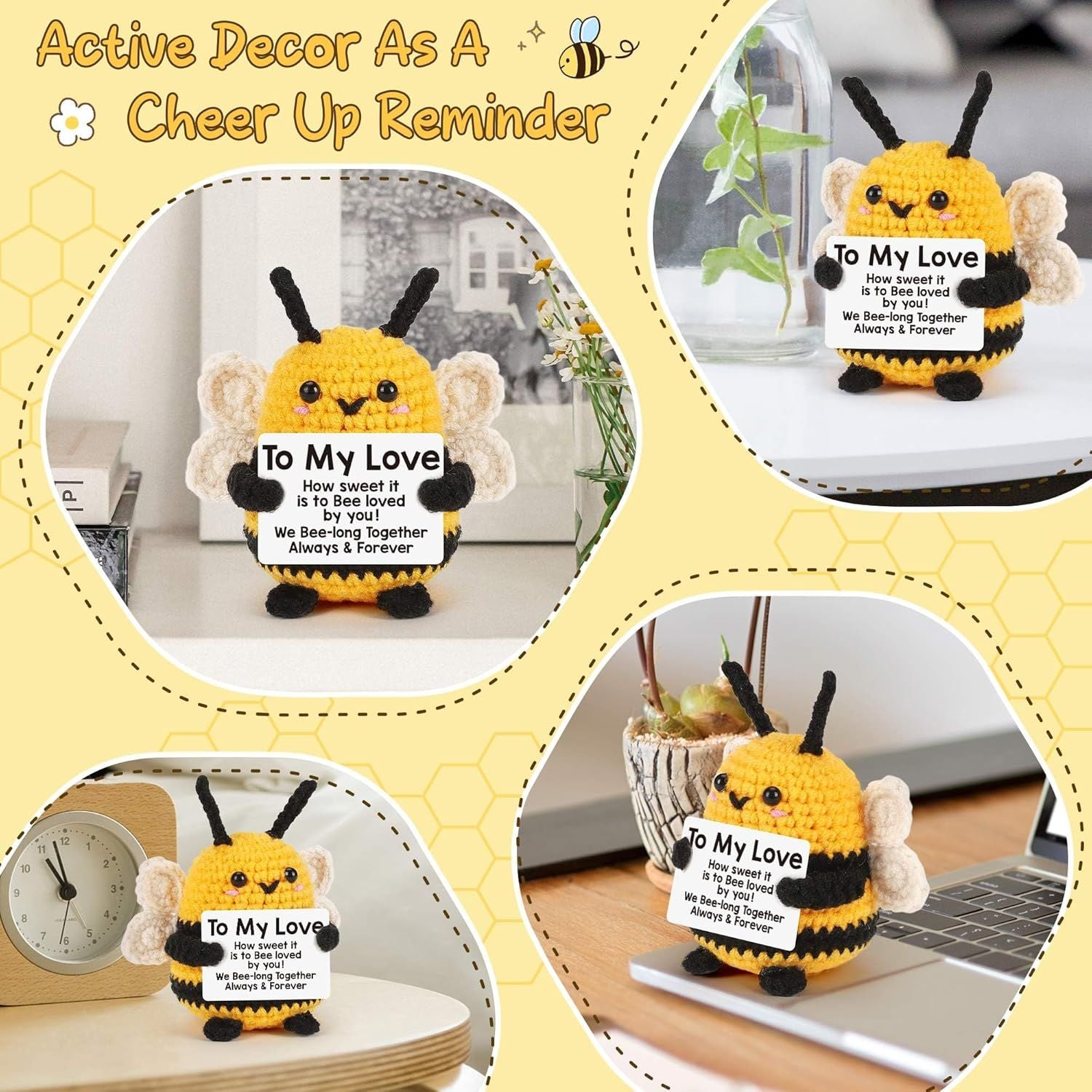 Valentines Day Romantic I Love You Gifts for Him Her, to My Love Boyfriend Girlfriend Husband Wife Mothers Day Birthday Gifts for Couples Wedding Anniversary Cute Handmade Crochet Bee
