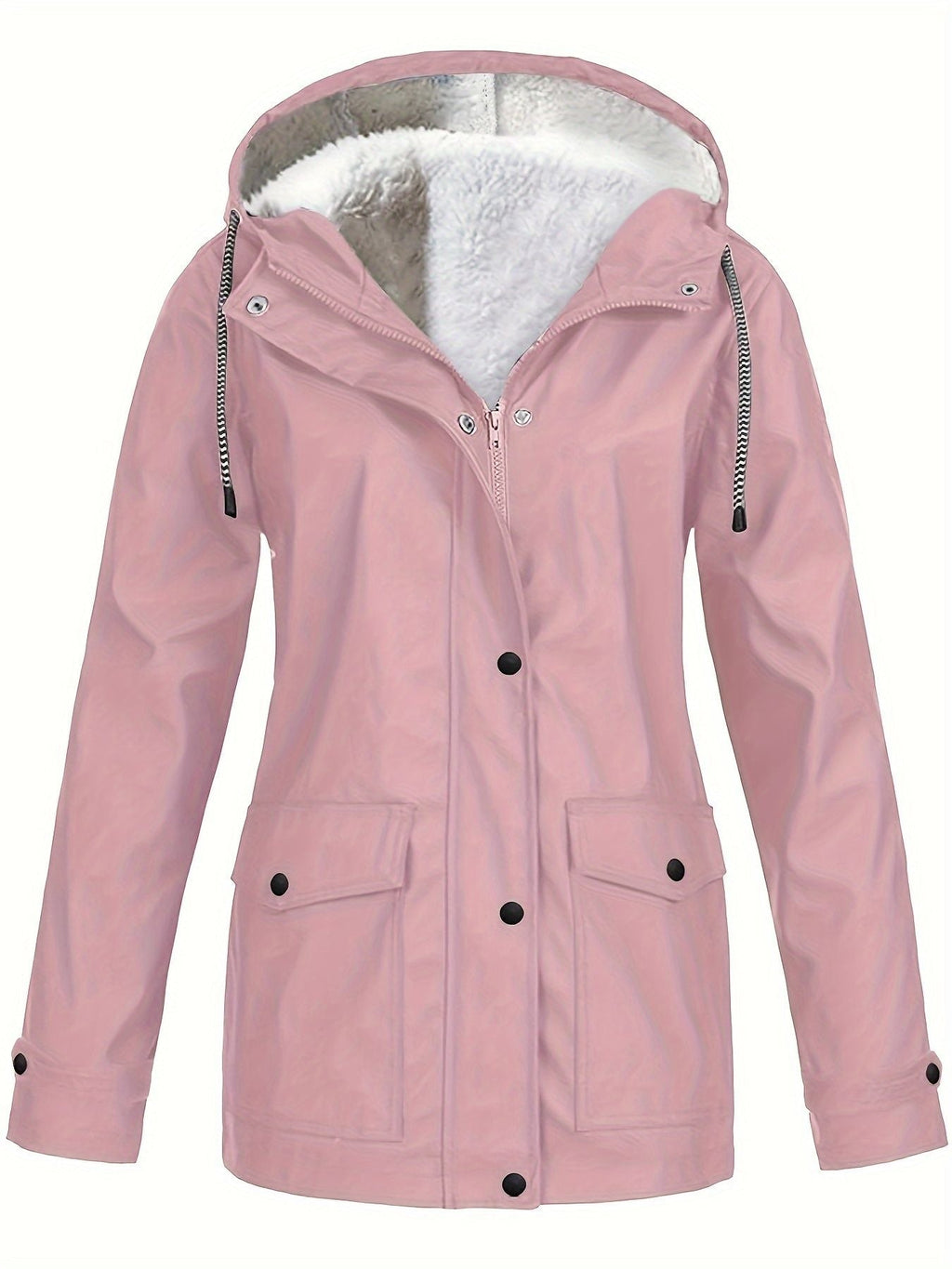 Drawstring Hooded Trench Coat, Casual Zip Up Long Sleeve Versatile Outerwear, Women's Clothing