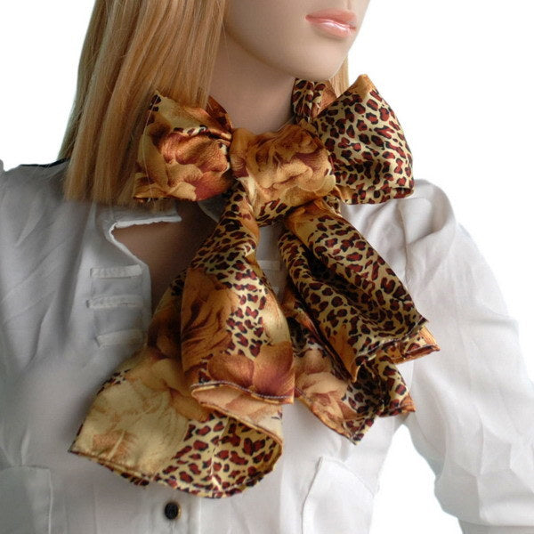 Blando Gold Leopard & Rose Floral Pattern Stylish super soft Silk Scarf/Wrap/Shawl(Large)