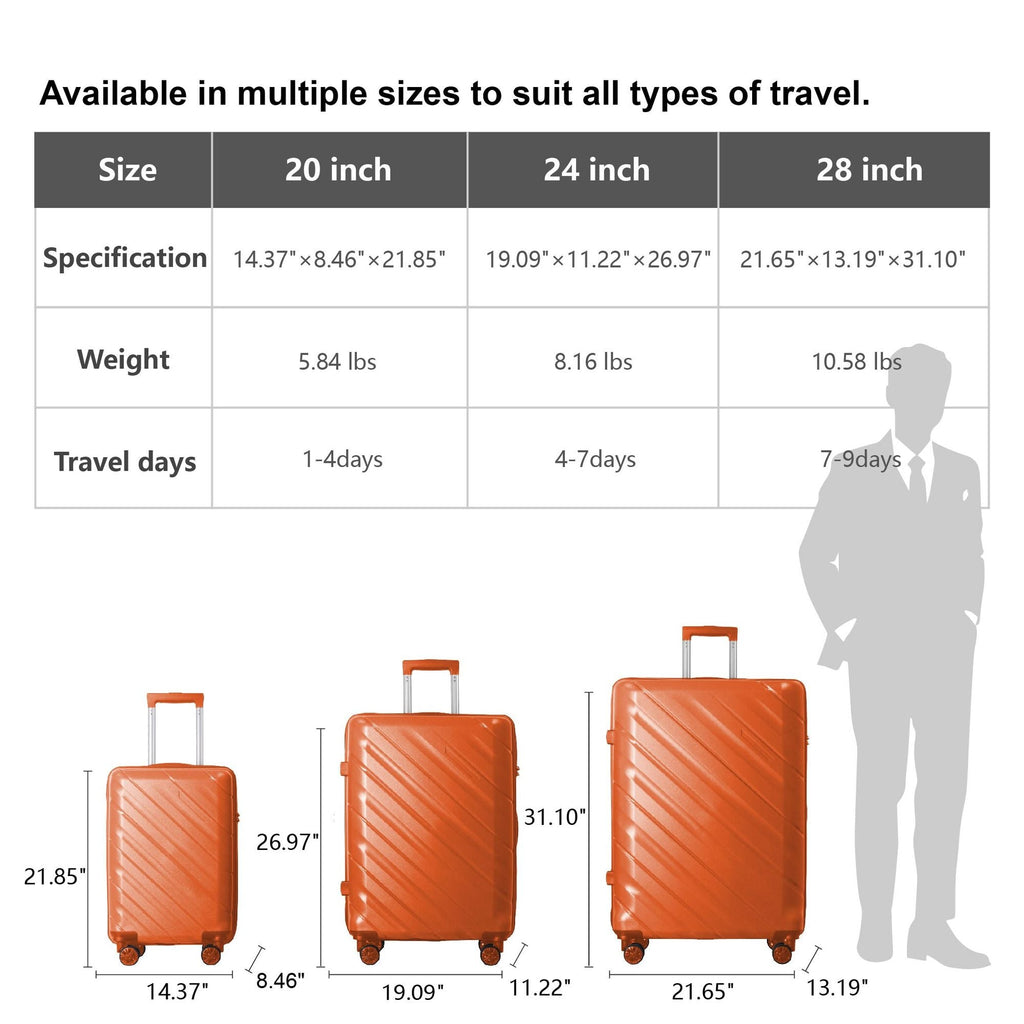 3-Piece Luggage Sets (20", 24", 28"), Suitcase with Wheels, Hardside Suitcase With Four Spinner Wheels and Scratch-Resistant Surface, Orange