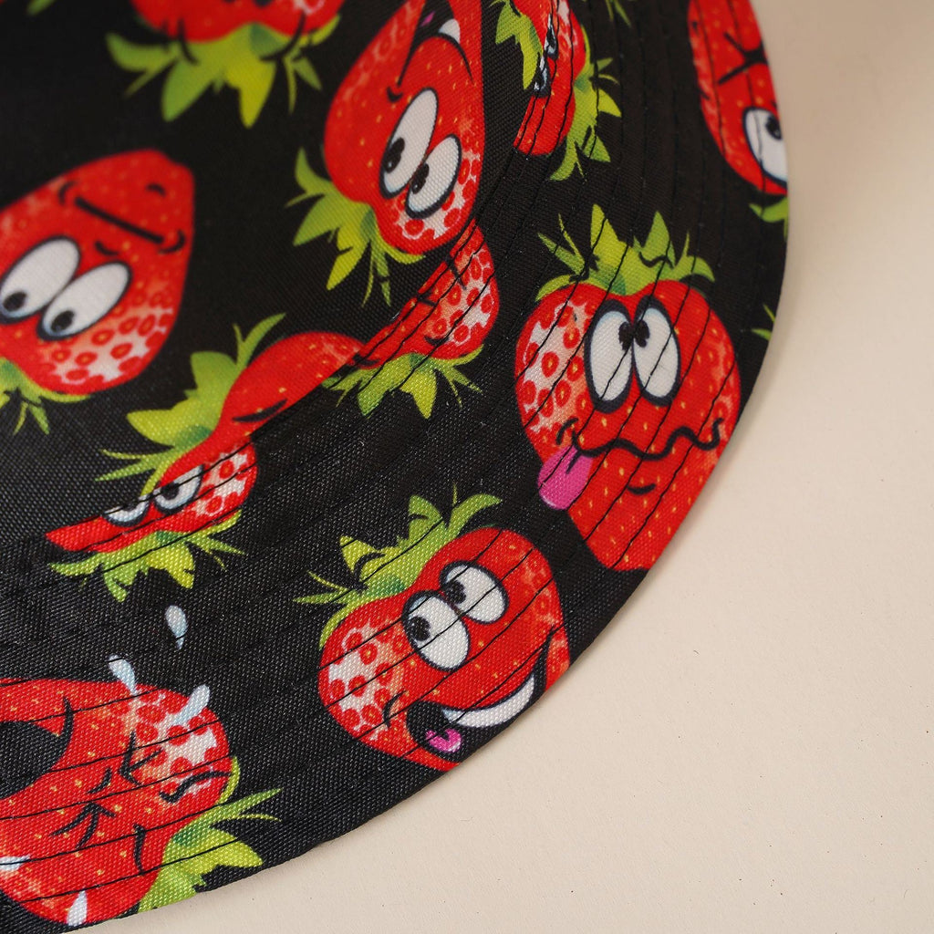 Cartoon strawberry pattern fisherman hat trendy double-sided wear creative basin hat cover face breathable cap sunscreen sunshade hat
