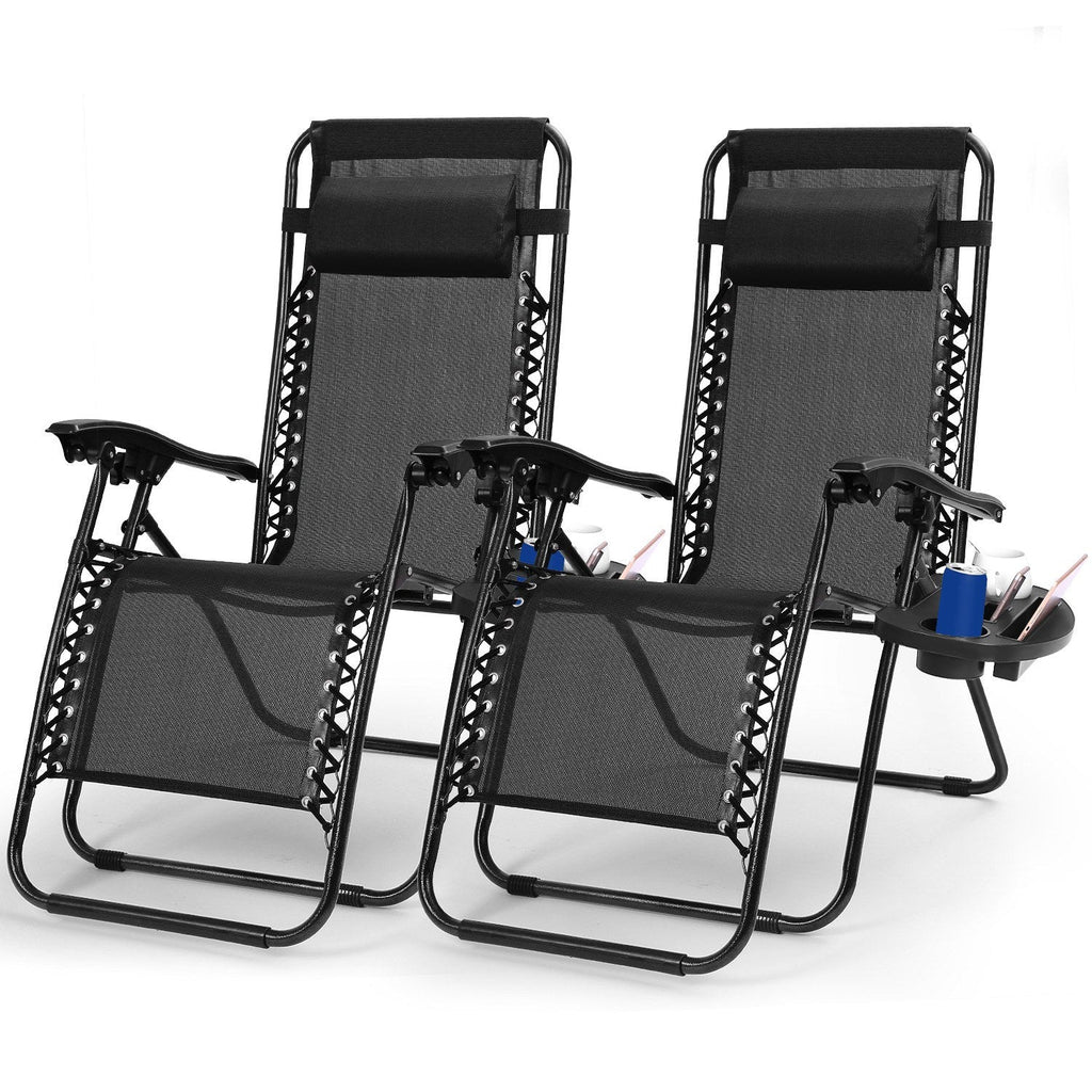 2Packs Zero Gravity Lounge Chair with Dual Side Tray 330lbs Load Foldable Recliner Chair