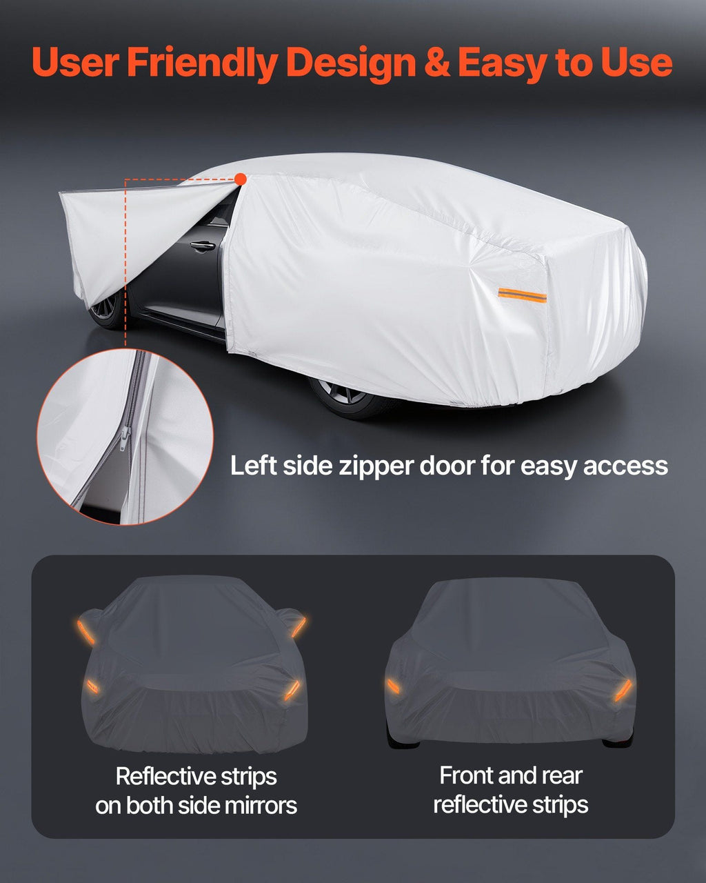 VEVOR Car Cover, Car Cover Waterproof for Toyota RAV4 Compact SUV, Custom-fit All Weather Sun Rain Wind Frost Dust Snow Protection Full Exterior Covers with Door Zipper and Cotton Lining, Silver