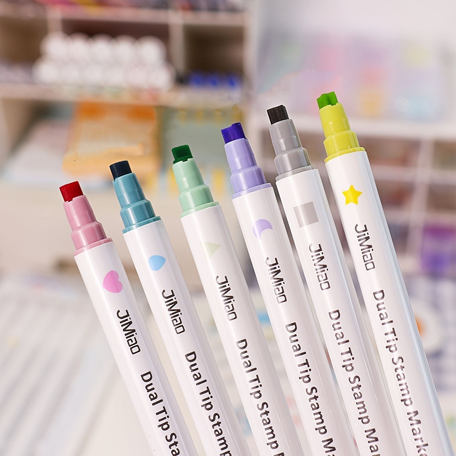 6pcs Double Tip Permanent Marker Set,6.7*.04inch Seal Colorful Pens,Dual Tip Stamp/Line Marker Pen