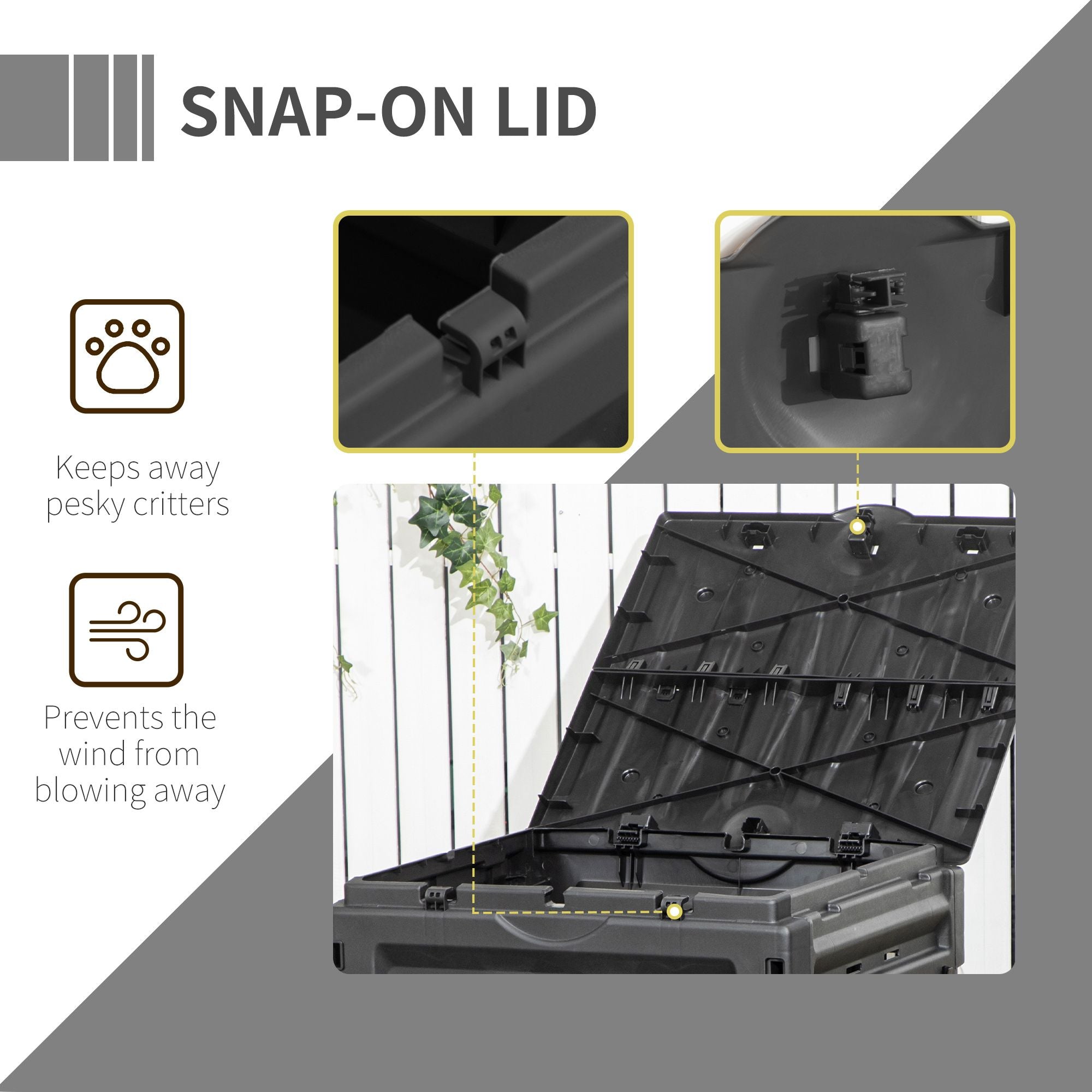 Compost Bin, Garden Composter with 80 Vents and 2 Sliding Doors, 120 Gallon (450L), Black