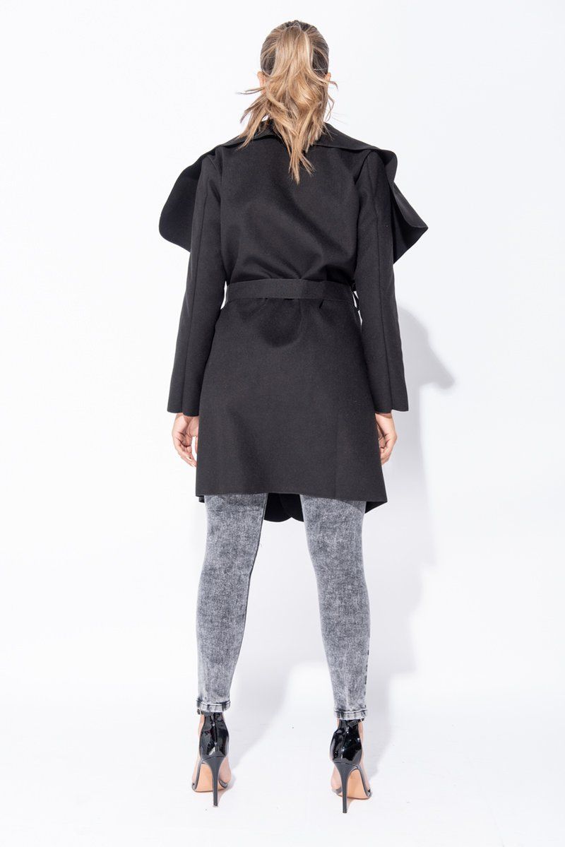 MID LENGTH OVERSIZED BELTED WATERFALL COAT