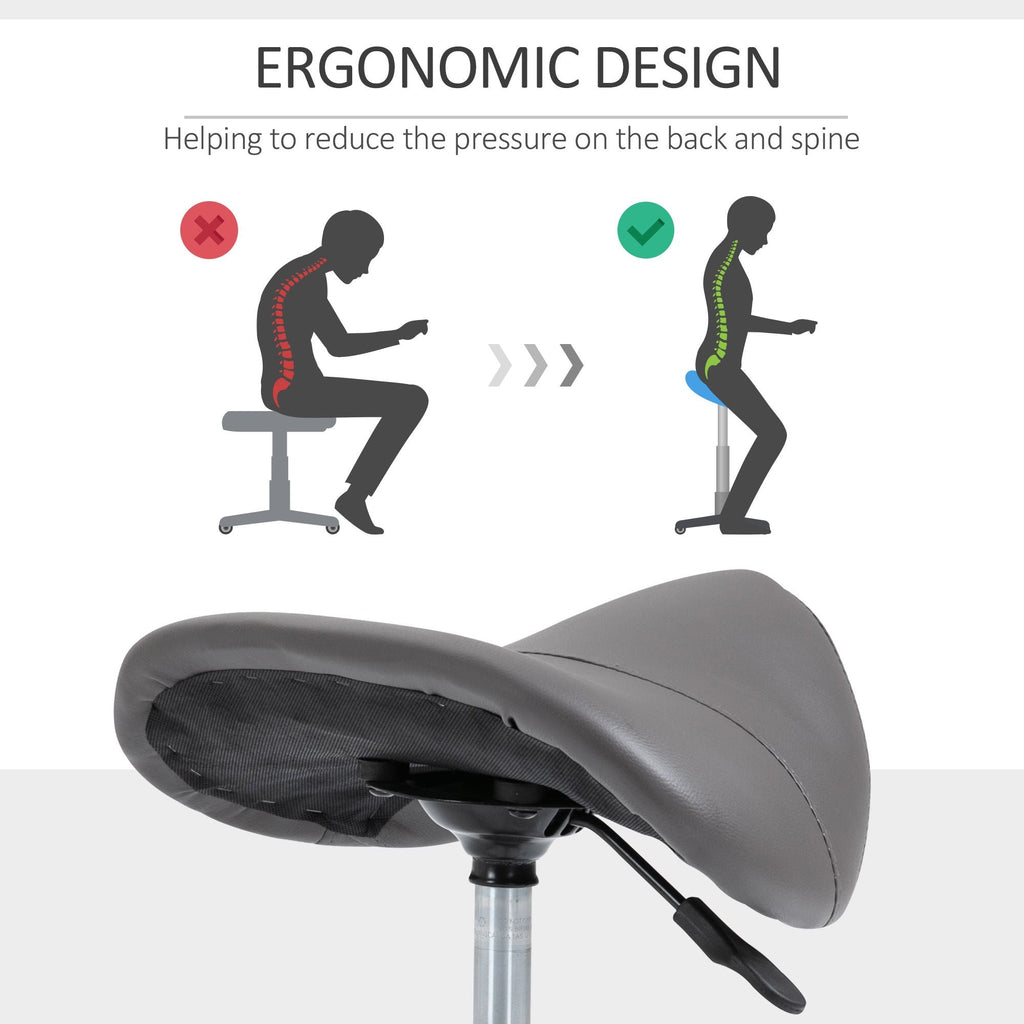 Saddle Stool Adjustable Hydraulic Rolling Beauty Salon Stool Ergonomic PU Leather Stool Round Grey