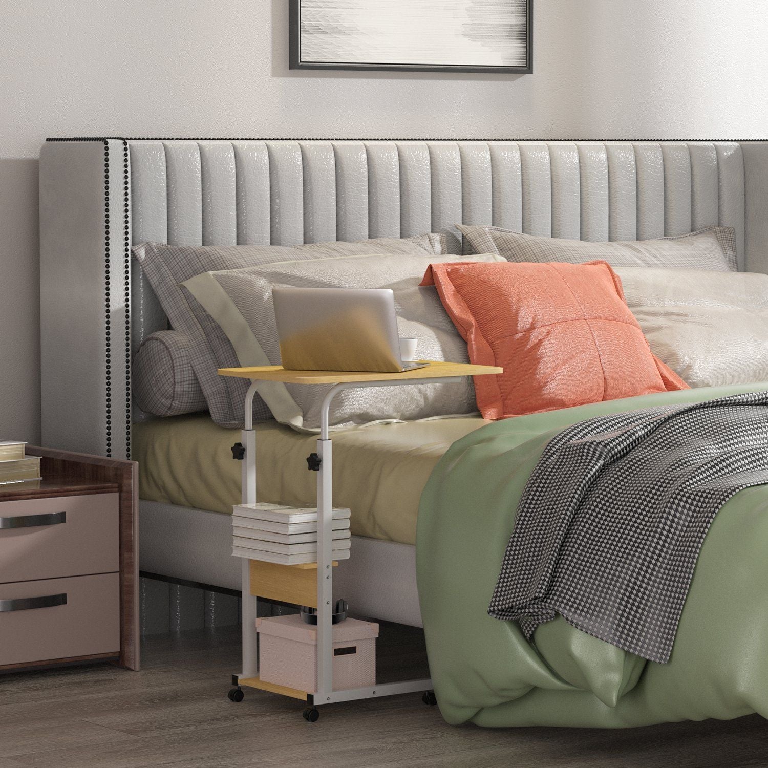 C Side Table 3-Tier Laptop Desk Small Slim Snack Side Table for Couch Bed Sofa for Small Spaces Living Room Bedroom