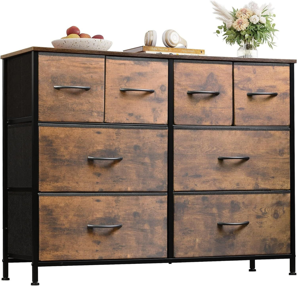Dresser for Bedroom with 8 Drawers, Wide Fabric Dresser for Storage and Organization, Chest of Drawers, Dressers for Living Room, Closet, Hallway, Dark Grey