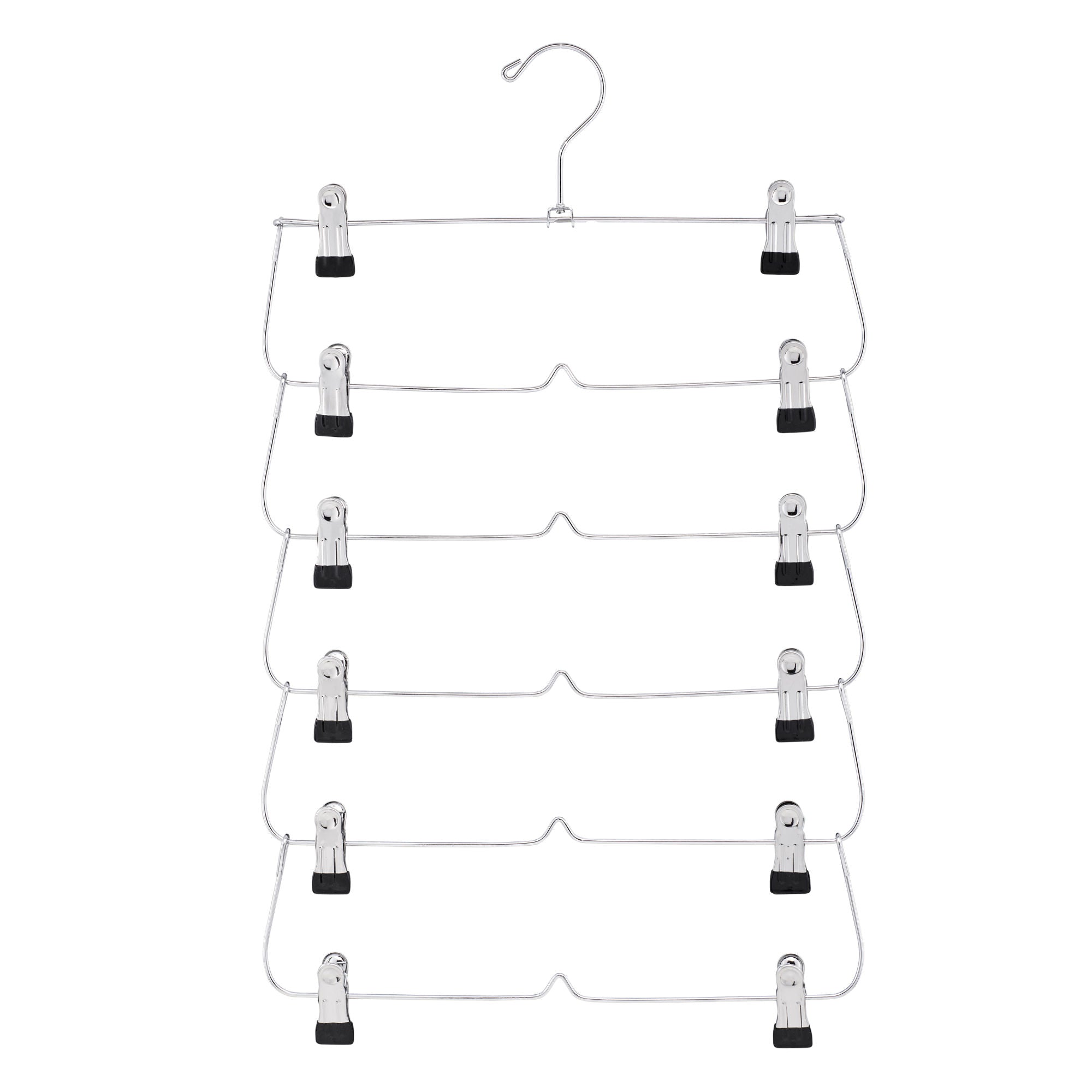 6 Tier with Chrome Finish, Space-Saving Skirt with Clips for Women's Clothes, Foldable Hangers for Pants, Towel, Scarf, Bra, Kitchen & Closet Organization