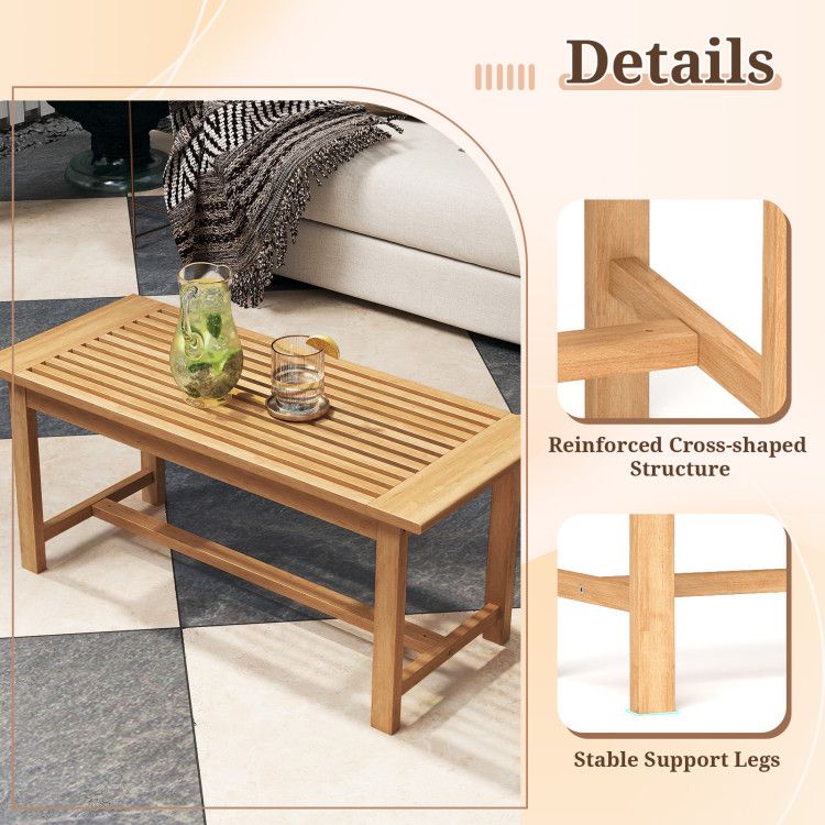 Patio Coffee Table 36 Inch Rectangular Outside Side Table with Slatted Tabletop