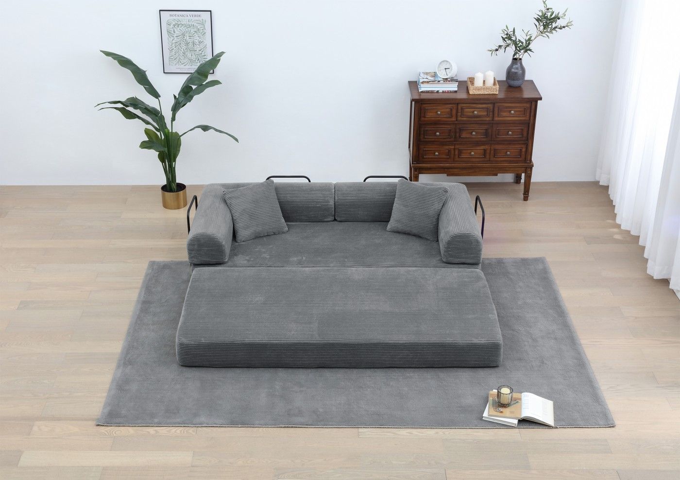 Foldable Sofa Bed, 77.9'' Folding Floor Couch, Compressed Convertable Sleeper Sofa, Memory Foam Couch with Pillow Back Support Armrest, 4-in-1 Futon Sofa Bed for Living Room, Army green