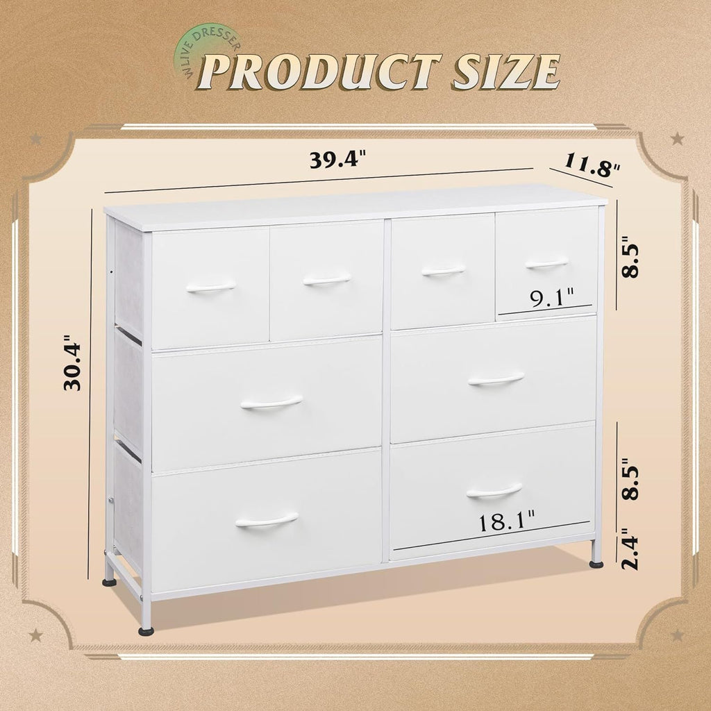 Dresser for Bedroom with 8 Drawers, Wide Fabric Dresser for Storage and Organization, Chest of Drawers, Dressers for Living Room, Closet, Hallway, Dark Grey