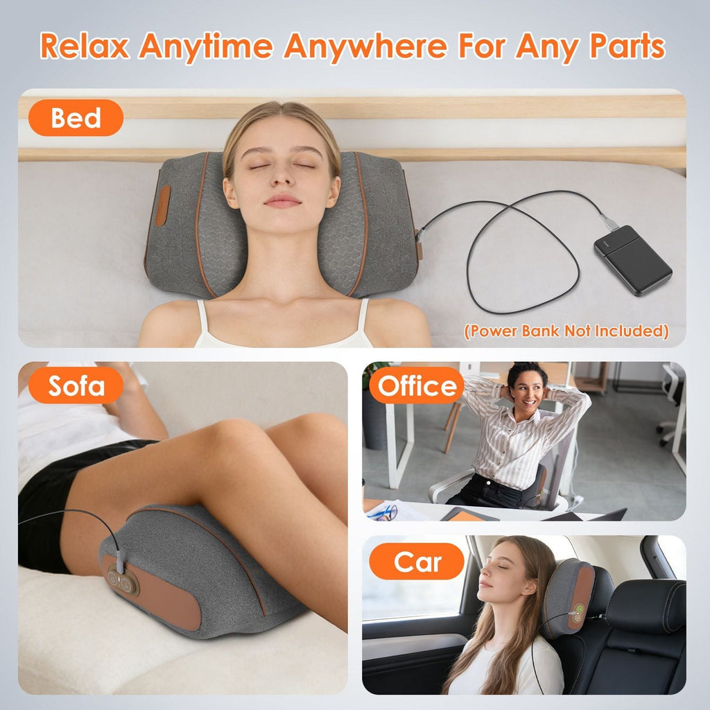 3-in-1 Neck Massager Pillow Ergonomic Massager with Heating Vibration Air Compression 30Min Timer for Neck Back Shoulder Pain Relief