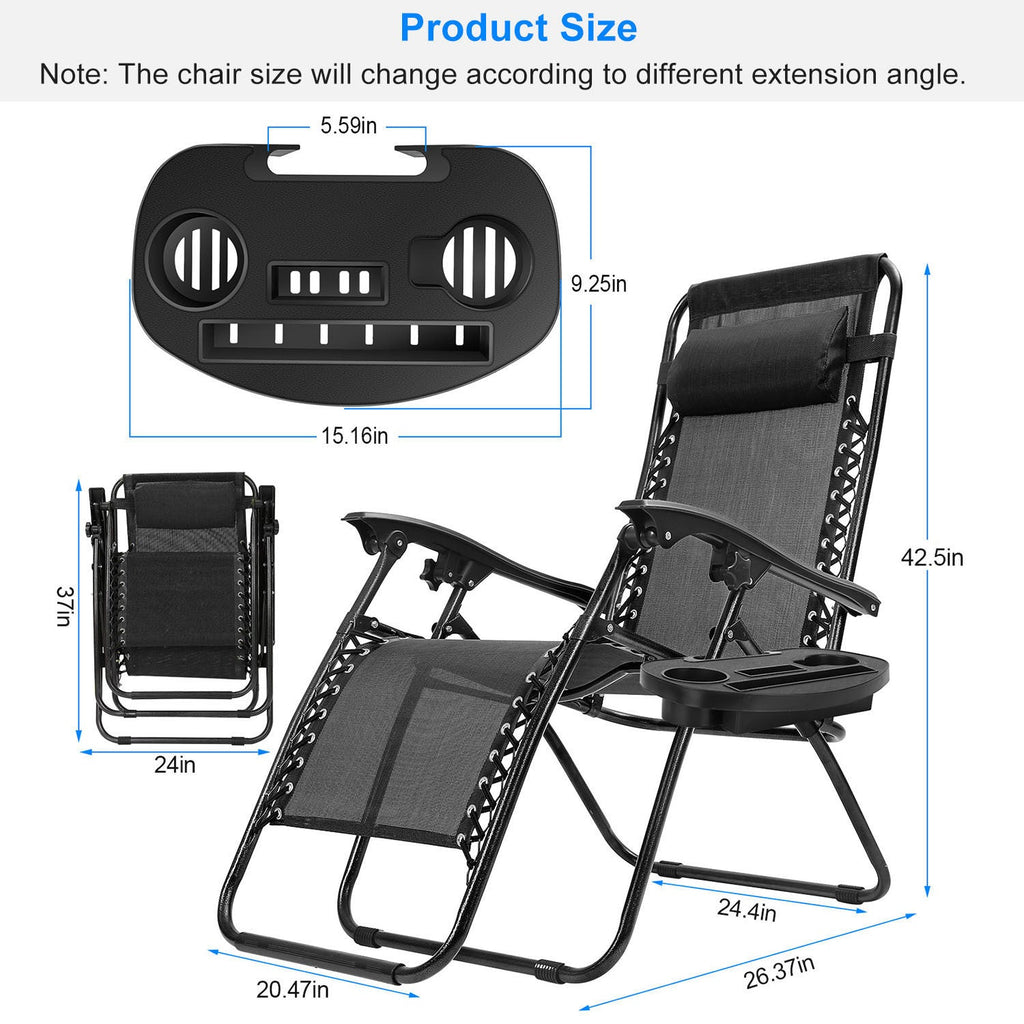 2Packs Zero Gravity Lounge Chair with Dual Side Tray 330lbs Load Foldable Recliner Chair