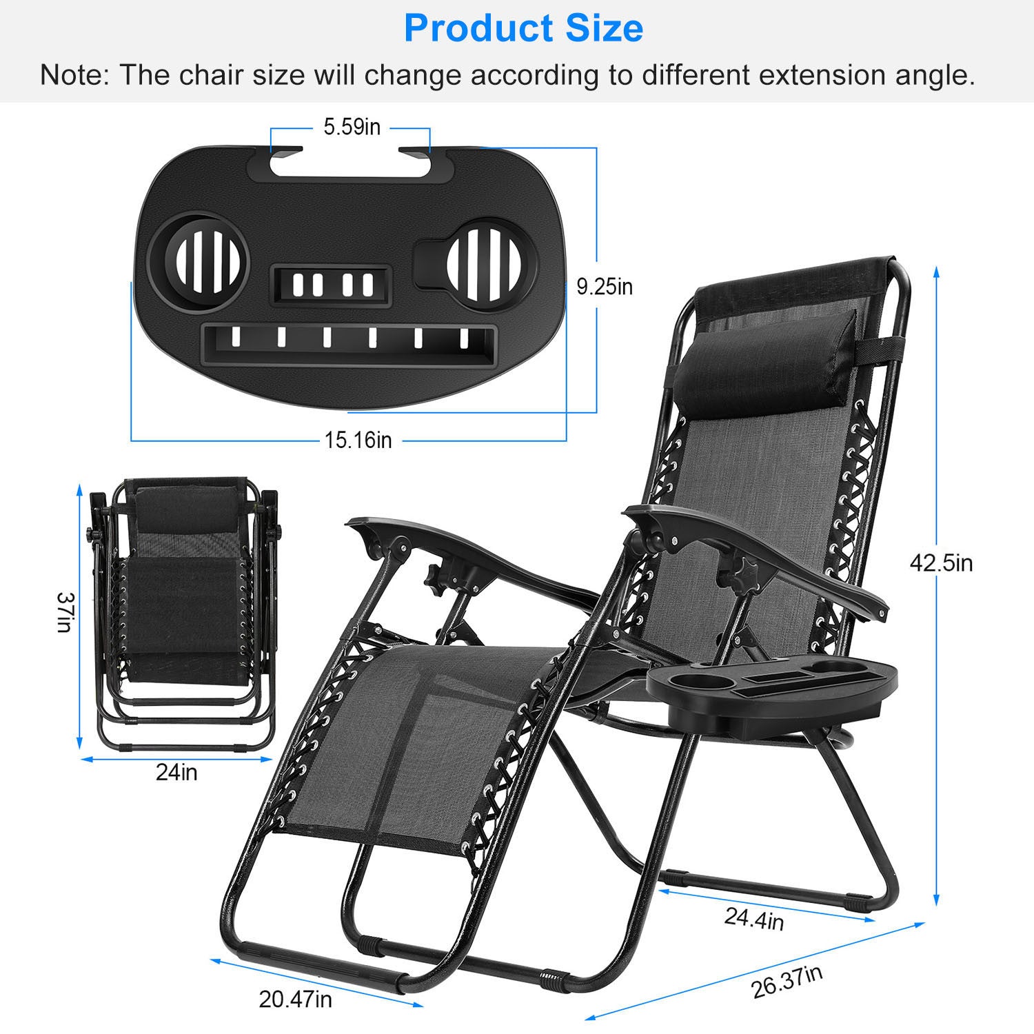 2Packs Zero Gravity Lounge Chair with Dual Side Tray 330lbs Load Foldable Recliner Chair