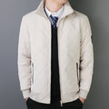Cotton men's new autumn and winter stand-up collar with fleece diamond plaid warm warm cotton jacket