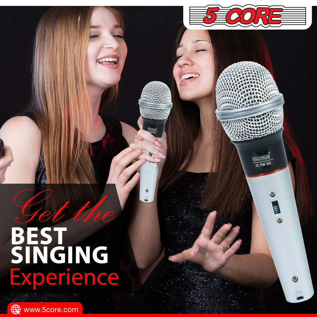 5 Core Microphone Wired Dynamic Vocal Handheld Mic Cardioid Karaoke Unidirectional Microfono w On and Off Switch Includes XLR Audio Cable for Singing, Public Speaking & Parties PM 305