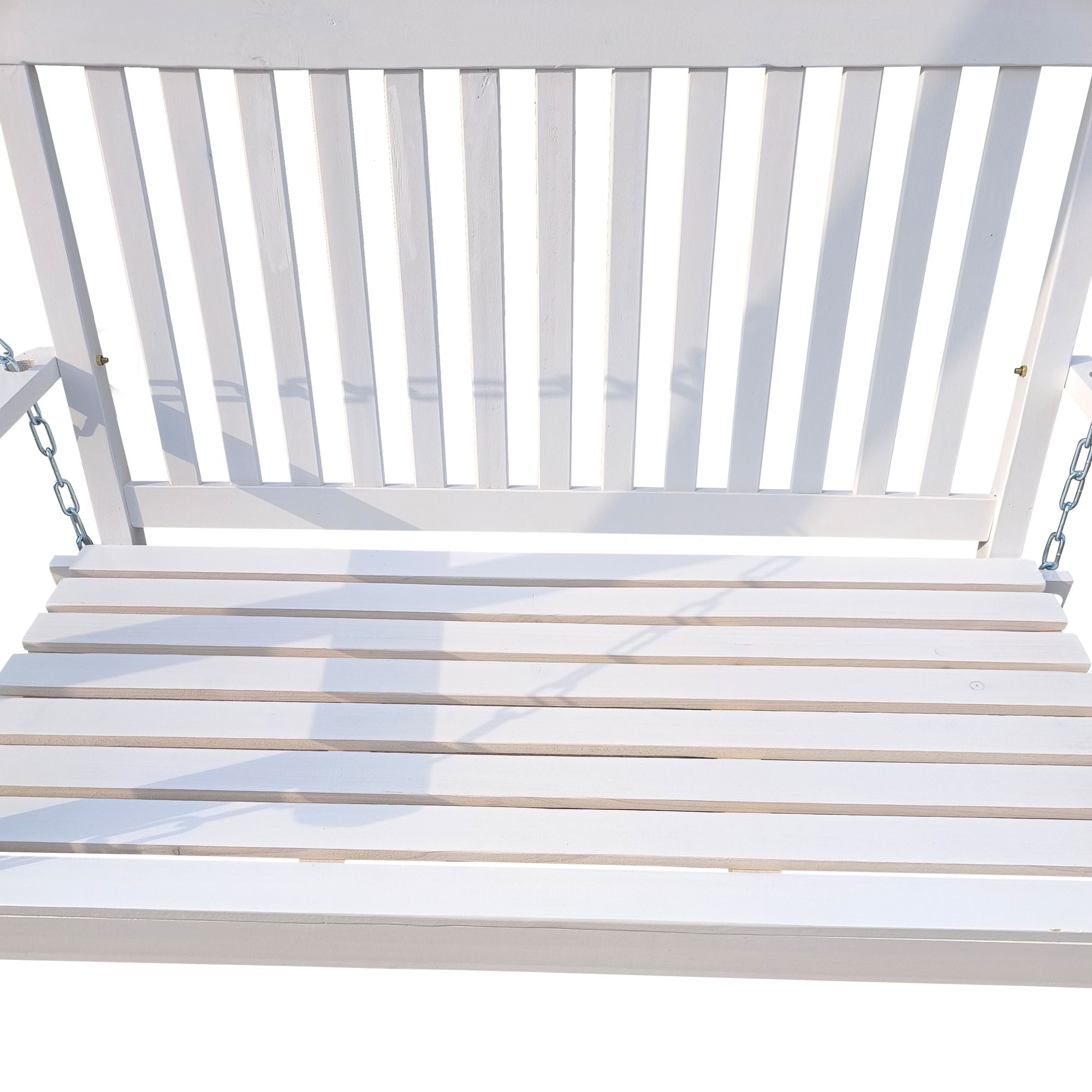 Front Porch Swing with Armrests;  Wood Bench Swing with Hanging Chains; for Outdoor Patio ; Garden Yard;  porch;  backyard;  or sunroom; Easy to Assemble; white