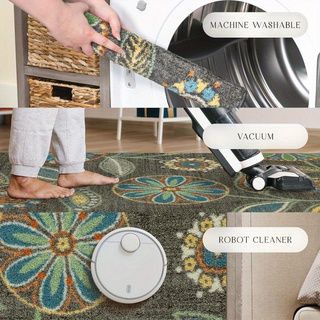 Maples Rugs Reggie Floral Runner Rug Non Slip Hallway Entry Carpet machine washable, suitable for bedroom bathroom and office room Multi, 3'10*2'6