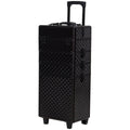4 in 1 Makeup Train Case Portable Aluminum Rolling Cosmetic Organizer Trolley with Wheels Multiple Compartments Black