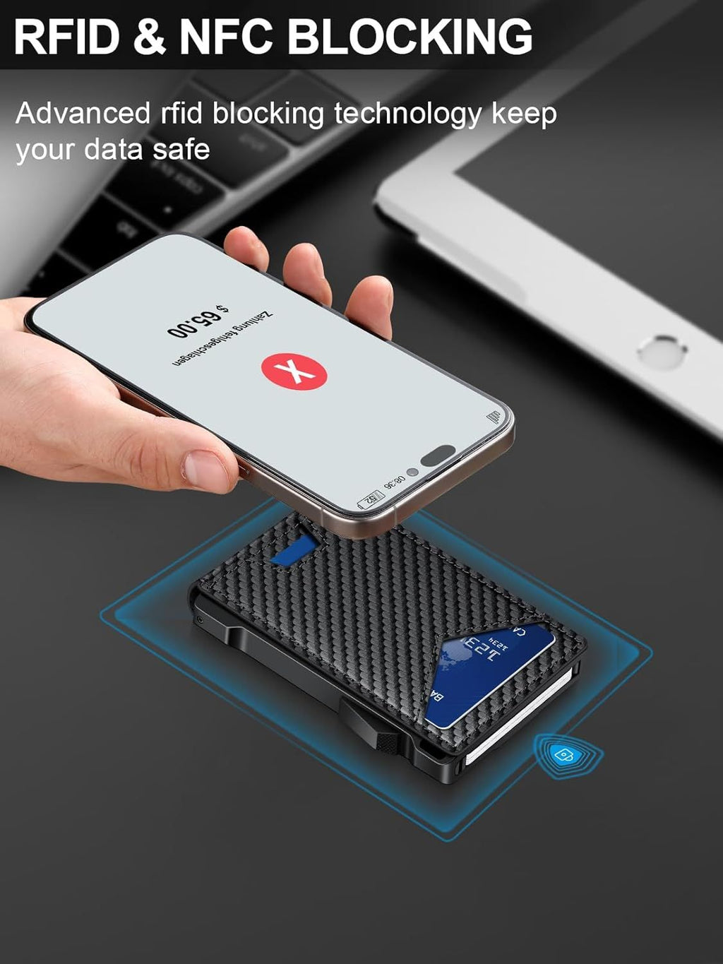Wallet for Men RFID Wallet with 2 ID Windows & Money Clip, Slim Pop Up Card Holder for 10-12 Cards, Bifold Minimalist Smart Wallet for Front Pocket, Compact Metal Credit Card Holder, Gifts for Men
