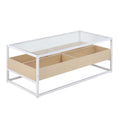Display Contemporary Coffee Table in White Metal, Natural Wood, and Clear Glass by