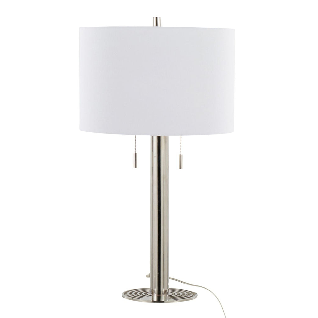 Master 29" Contemporary Metal Table Lamp in Polished Nickel and White Linen Shade from Grandview Gallery by - Set of 2