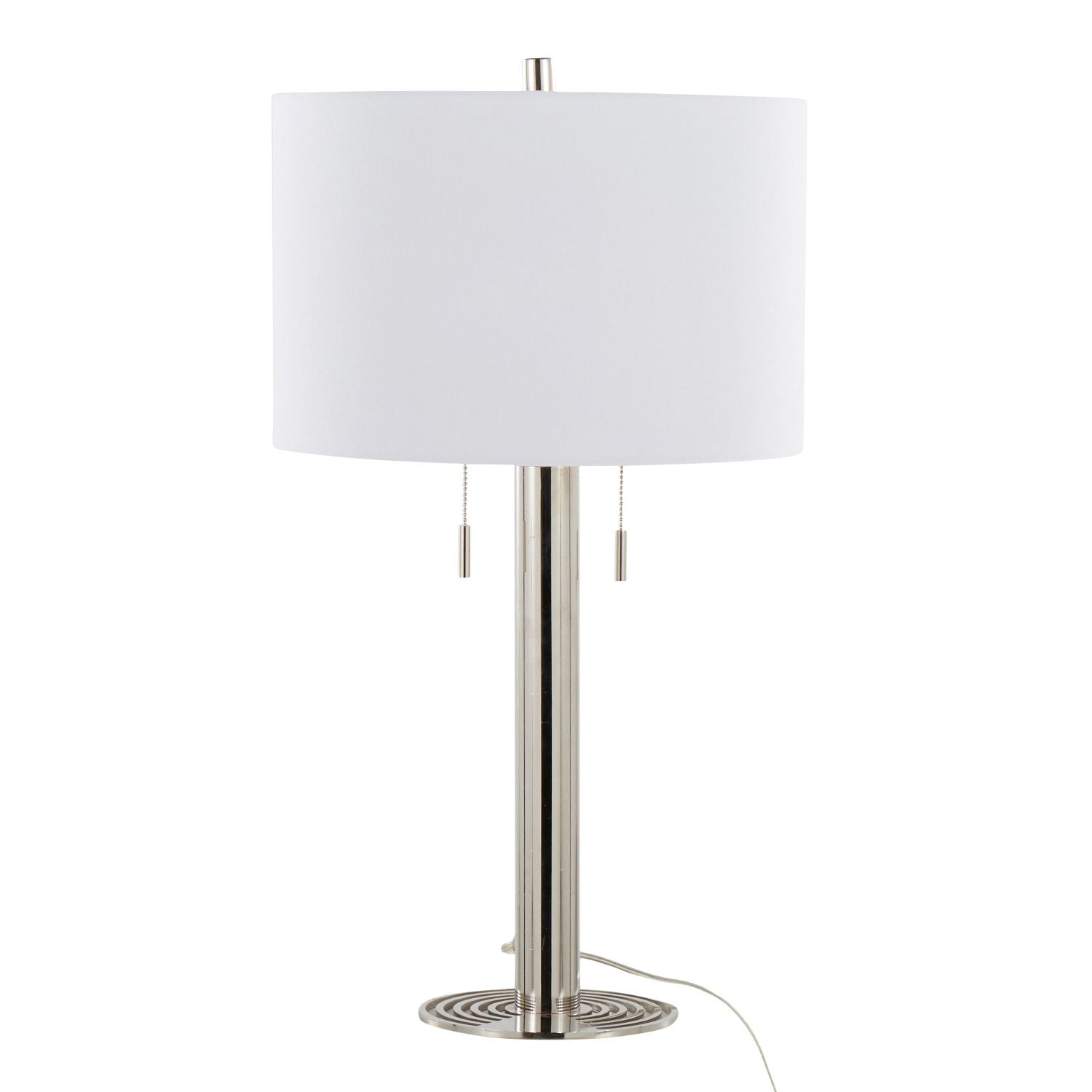 Master 29" Contemporary Metal Table Lamp in Polished Nickel and White Linen Shade from Grandview Gallery by - Set of 2