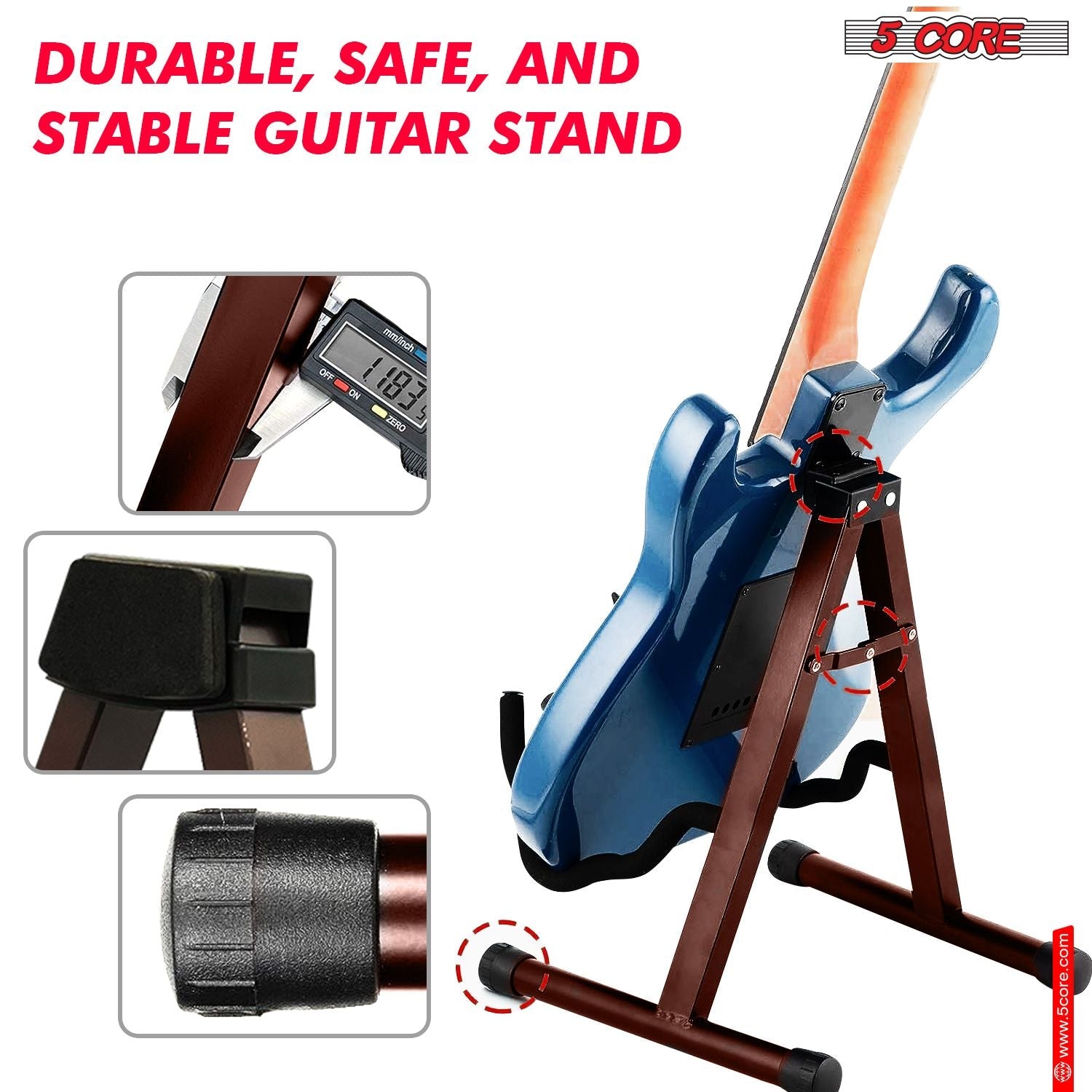 5 CORE Double Guitar Stand Floor Adjustable Heavy Duty A Frame Universal Folding Acoustic Electric Bass Mandolin Banjo Violin Holder Stands For On Stage Studio - GSS BR