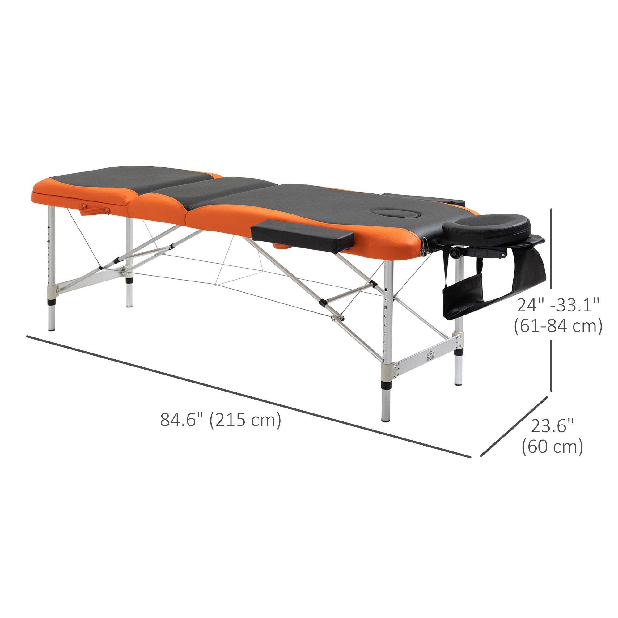 Portable Luxury: 73" 3 Section Foldable Salon Bed, Facial Couch in Black Orange for Spa Therapy Equipment