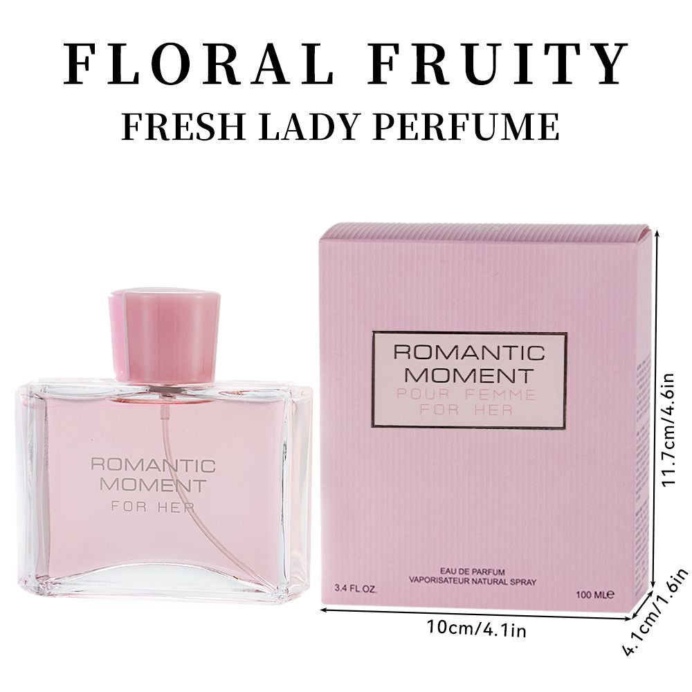3.4fl Oz Women's Eau De Parfum - ROMANTIC MOMENT - Floral & Woody - With Rose, Chamomile, and Lemon - Medium Intensity Perfume