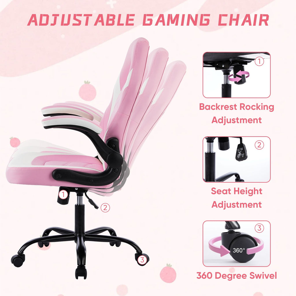 Ergonomic Office Computer Home Gaming Desk Chair Adjustable PU Leather Racing Chair Flip-up Armrest For Christmas Furniture