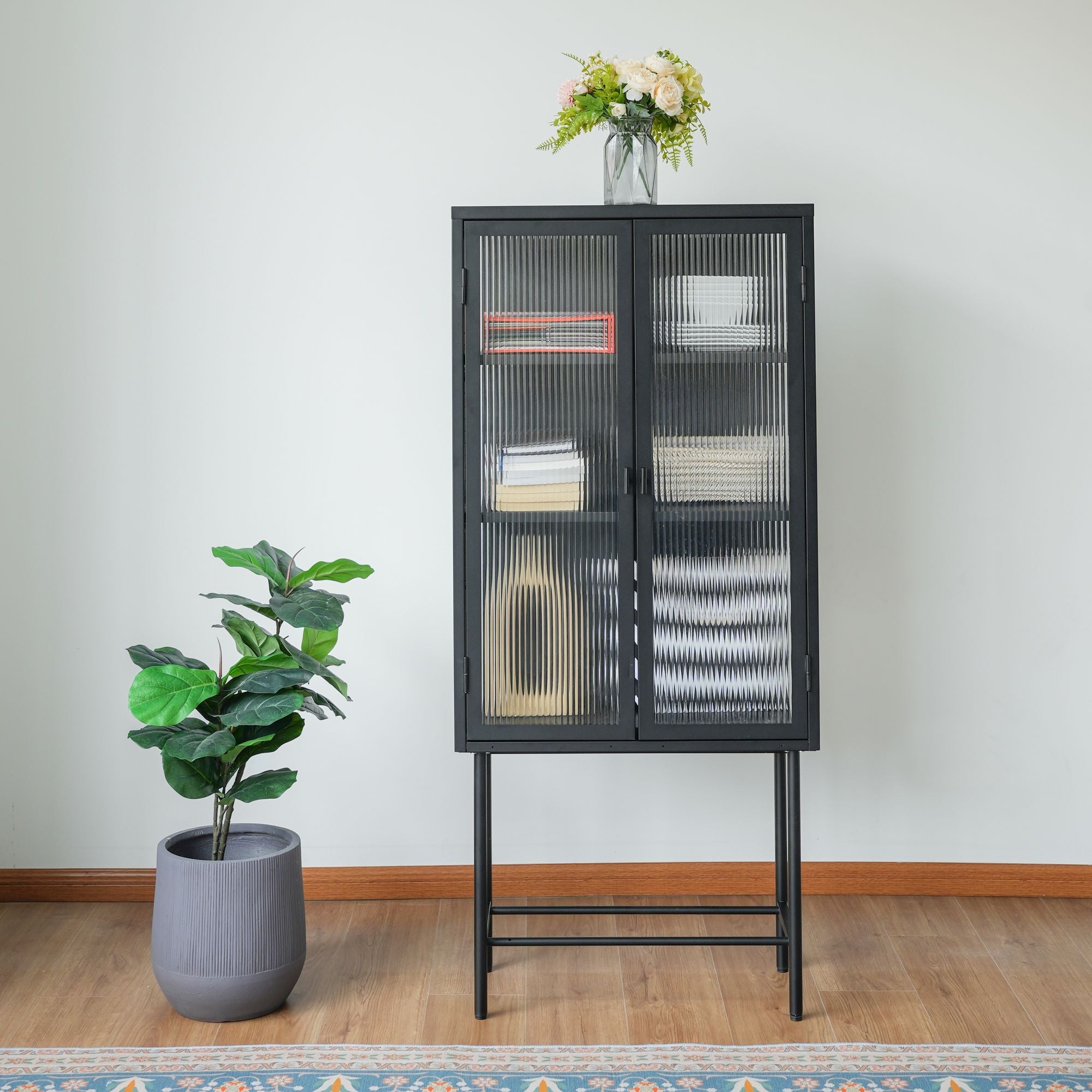 Modern Solid Color Matte Glass Storage Cabinet with Adjustable Shelves