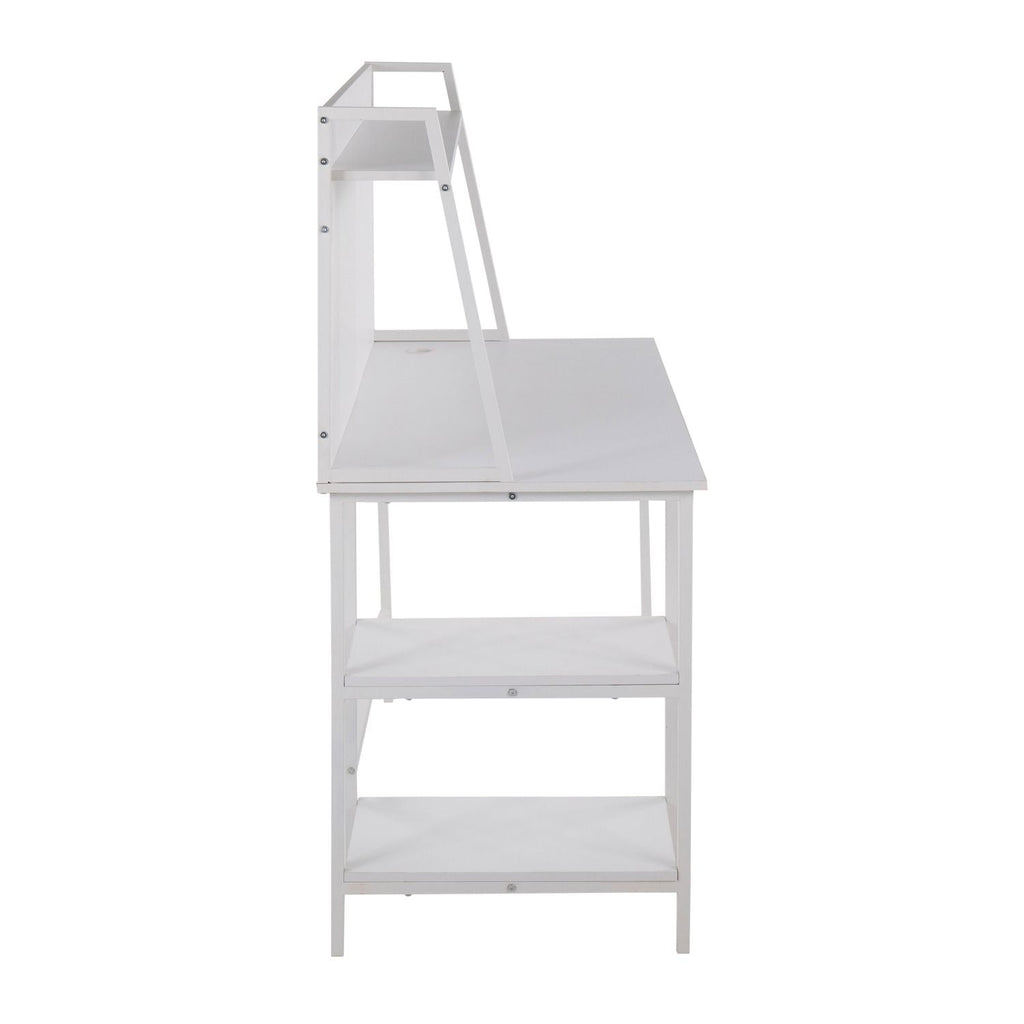 Geo Shelf Contemporary Desk in White Steel and White Wood by