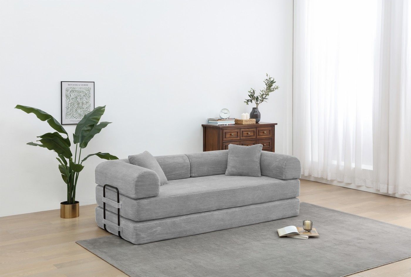Foldable Sofa Bed, 77.9'' Folding Floor Couch, Compressed Convertable Sleeper Sofa, Memory Foam Couch with Pillow Back Support Armrest, 4-in-1 Futon Sofa Bed for Living Room, Army green