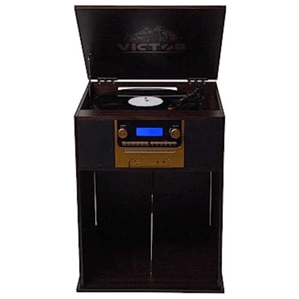Victor Boyleston 7-in-1 3-Speed Turntable Music Center with Album Storage